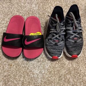 Nike Kids' Pink Slides and Black Sneakers